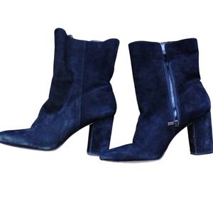 Jessica Simpson Kaelin Black Suede Mid Cuff Boots Pointed Toe Block Heel 10 M